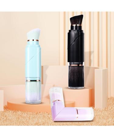 Vtrem Retractable Travel Makeup Brush Set - Kabuki Double-Ended Foundation & Blush Brushes in Blue Black Purple | Mini Compact Face Brush for Flawless Powder & Highlighter - Buy Online on GoSupps.com
