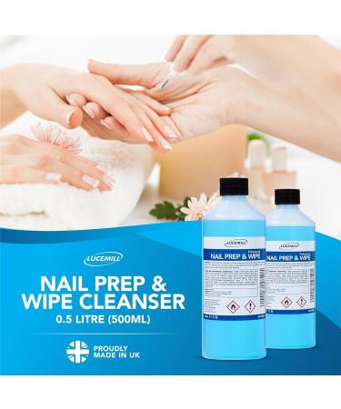 Lucemill Nail Prep & Wipe Gel Nail Polish Cleanser I 500ml | Professional Formula for Gel Nails Acrylics & Nail Tips | Alcohol for Nails & Gel Wipe Off Solution I Comes with 200 Lint Wipes - Buy Online on GoSupps.com