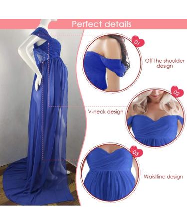 FEOYA Maxi Maternity Dress Chiffon Lace Strapless Gown | Blue | Pregnancy Photoshoot | Size 2 S - Buy Online on GoSupps.com