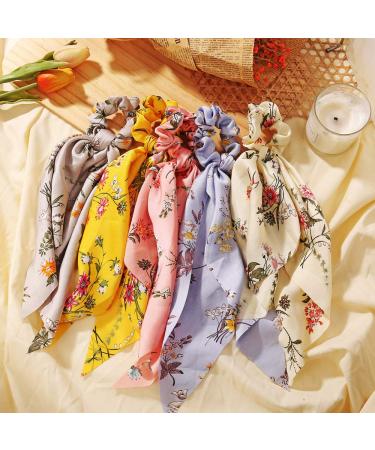 Lureme Bowknot Hair Scrunchies Silk Satin Scarf Hair Ties - Floral & Leopard Pattern Ponytail Holder for Women | Accessories Ropes (hb000003-2) - Buy Online on GoSupps.com