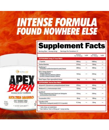 ALPHA LION Apex Burn Weight Loss Supplement - Natural Thermogenic Fat Burner for Energy & Focus - Molten Mango Flavor (21 Servings) - Buy Online on GoSupps.com