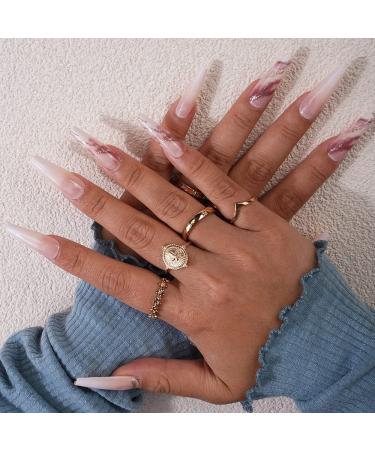Xerling 24Pcs Glitter Press-On Nails | Gradient Coffin Ballerina Nail Tips | Full Cover False Nails for Women | International Shipping Available - Buy Online on GoSupps.com
