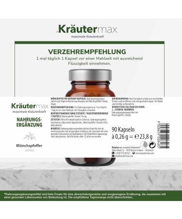 Herbal Max NEW Kr utermax Monks Pepper Capsules Agnus Castus Extract Monk Pepper Capsules High dose and Vegan according to Kr utermax Way Premium quality Agnus Castus monk pepper 1 x 90 pieces - Buy Online on GoSupps.com