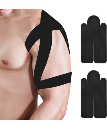 Kinesiology Tape Breathable Kinesiology Athletic Tape - Sports Tape for Knee Shoulder and Elbow Precut Strips for Muscle Relief and Joint Support Pochy Black 2 pieces per bag - Buy Online on GoSupps.com