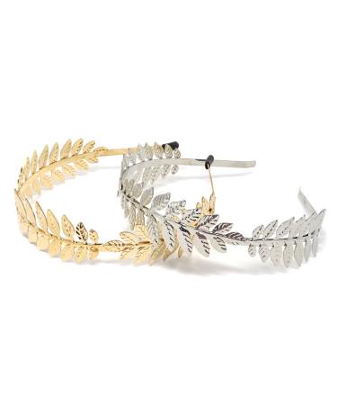 Honbay 2PCS Bridal Hair Crown Roman Goddess Leaf Branch Dainty Head Dress Headband