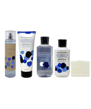 Bath & Body Works Wildberry & Chamomile Deluxe Bundle - Fragrance Mist - Body Cream - Shower Gel and Body Lotion - with a Natural Oats Bar Soap - Full Size