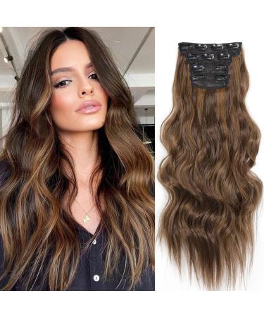 YDDM Hair Extensions Clip in Extensions Wavy hair extension with clips full of heads like real hair hair exension clips cheap clip extensions synthetic hair part for women (20 inch 4pcs) 20 inch 8h27#