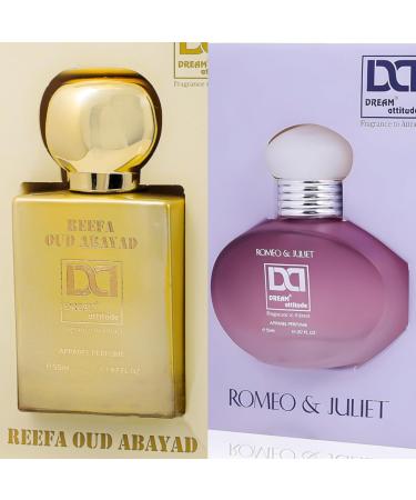 (Pack Of 2) Premium Oud Reefa Abayad Romeo&Juliet Men Women Non Alcoholic Long Lasting Timeless Fragrance For Enduring LOVE Oud Spicy Floral Scent 55-ML 1.86 Floz Vaporisateur Spray.