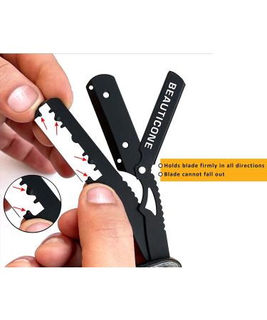 BEAUTICONE Professional Barber Straight Razor for Men | Matte Black Wooden Handle with 100 Single Edge Blades - Buy Online on GoSupps.com