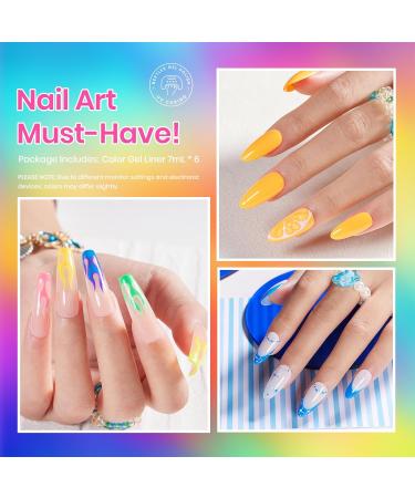 beetles Gel Polish Nail Art Gel Liner Polish Set - 6 Neon Gel Nail Polish Colours Hot Pink Orange Blue Yellow Paint for Nails Built Thin Brush in Bottle Soak off Uv LED Lamp Rainbow Nails-LG196 - Buy Online on GoSupps.com
