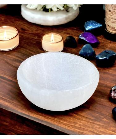 Selenite Round Cleansing Bowl - Handmade Natural Spirit Healing Plate for Meditation & Jewelry Storage (10cm) - Buy Online on GoSupps.com