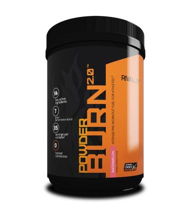 Rivalus Powder Burn 2.0 Pre-workout Watermelon 35 Servings - Intense Preworkout Energy 200mg Caffeine Zero Banned Substances 403 gram