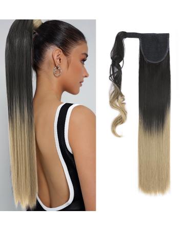 S-noilite Trendy 23"(58cm) Straight Wrap around Ponytail Clip in Hair Extension Strap Pony Tail Long Popluar Style Dark Brown to Ash Blonde Dark Brown to Ash Blonde 23 Inch