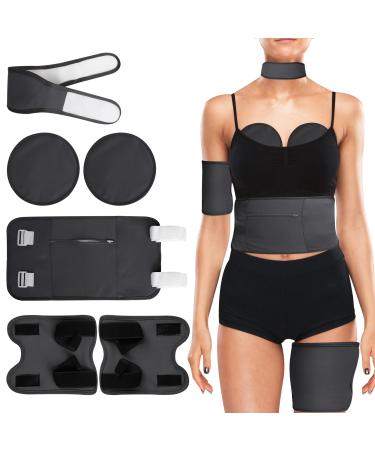 Black Castor Oil Pads for Men and Women 6- for Waist Feet Body Neck Wrap Breast Pads and Arm/Knee/Calf Braces - Black Wrap- Weight Loss Cotton Adjustable Wrap