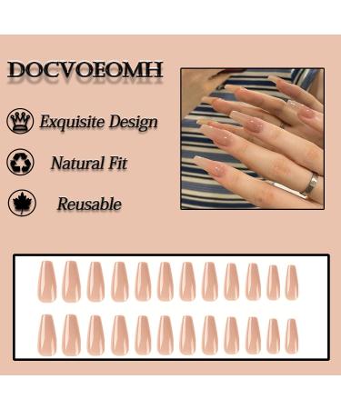 Buy Long Press on Nails - Nude Fake Acrylic Full Cover - 24 PCS Classic Opaque False Nails for Women & Girls - Buy Online on GoSupps.com