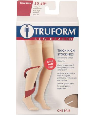 Truform 30-40 mmHg Compression Stockings for Men and Women Thigh High Length Closed Toe Beige Medium - Buy Online on GoSupps.com