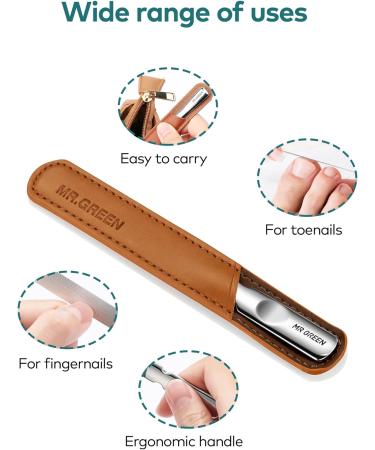 Stainless Steel Double-Sided Nail File with Anti-Slip Handle and Leather Case - Ideal for Men and Women - Buy Online on GoSupps.com