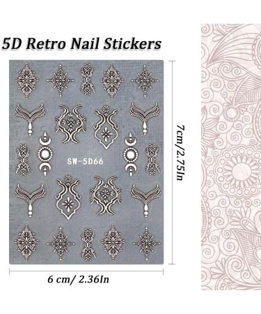Embossed Bohemian Retro Lace Nail Art Stickers - 4 Sheets for Women and Girls - Buy Online on GoSupps.com