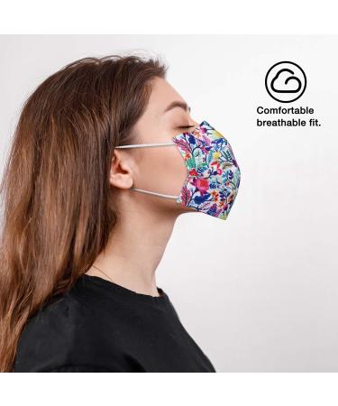 NU R Floral 3 Ply Disposable Face Mask with Filter Layer - 10pcs, Elastic Earloop, Retail Sealed Bags - FLORAL-018 - Buy Online on GoSupps.com