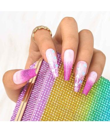 Sethexy Purple Butterfly Coffin False Nails - 24pcs Sparkle Ballerina Acrylic Press-On Nail Tips for Women & Girls - International Shipping Available - Buy Online on GoSupps.com