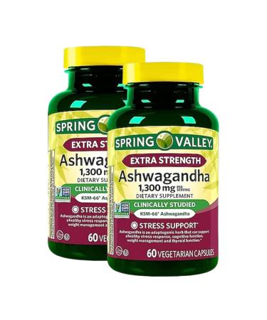 Unique Bundle Store Extra Strength Ashwagandha 1300 mg 60 Vegetarian Capsules Ashawanda Capsulas Ashwagandha Supplements for Women and Men Gluten Free Non-GMO (Pack of 2) 60 Count (Pack of 2)