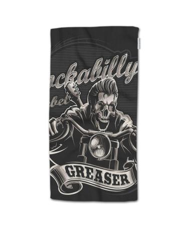 HGOD DESIGNS Bath Towel Skull,Cool Rockabilly Skull Motorcycle Biker with Greaser Banner Bath Towel Throw Blanket Beach Towel 64" Lx32 W Towel-a2-2305 64"x32"