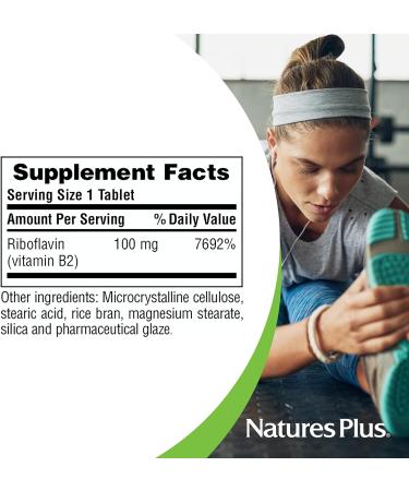 NaturesPlus Vitamin B2 (Riboflavin) 100mg - 90 Vegetarian Tablets | Energy & Metabolism Booster | Gluten-Free | Promotes Overall Health - Buy Online on GoSupps.com