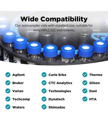 Membrane Solutions Autosampler Vials 2ml HPLC Vials 9-425 Lab Clear Vials with Write-on Spot and Graduations 9mm Blue ABS Screw Caps & Septa for GC Sample Vials 100 Pcs - Buy Online on GoSupps.com
