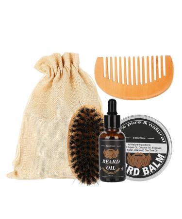 Beard Care Kit 4 Pcs/Set Men's Beard Care 30 G Beard Oil With Comb And Brush For Anti-Hair Loss Perfect For Men
