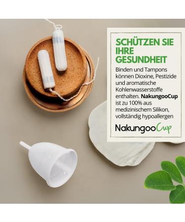 Nakungoo Cup Menstrual Cup - Soft 100% Medical Silicone Eco-Friendly Reusable for Heavy Bleeding | 2 Sizes (S & L) + Sterilizer Bag & Brush - Buy Online on GoSupps.com