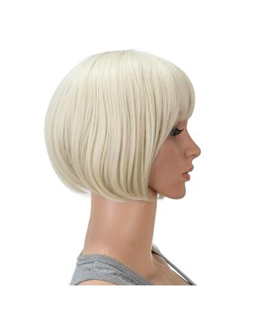 SWACC 10 Inch Short Straight Bob Wig with Bangs - Platinum Blonde | Synthetic Colorful Cosplay Party Wig for Women and Kids with Wig Cap - Buy Online on GoSupps.com
