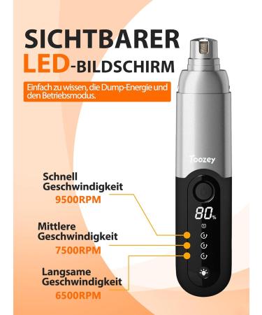 Toozey Claw Cutters for Dogs & Cats | 4 LED Ultra Quiet (40 dB) 3 Speed Long 7.5 Hour Battery USB Rechargeable - Black - Buy Online on GoSupps.com