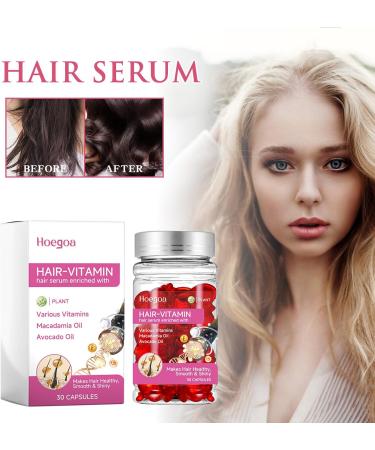 Hair Vitamins - 30 Capsules - Hair Serum Enriched with Moroccan Oil Macadamia Oil Avocado Oil Vitamin A C E B5 Makes Hair Healthy Smooth and Shiny - Buy Online on GoSupps.com