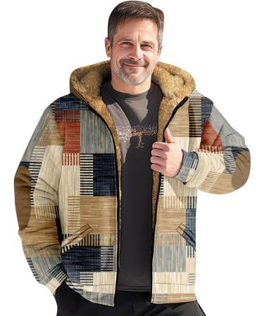 Shop Hanxiulin Men's Fleece Plush Jacket - Oversized Warming Zipper Hoodie | Lightweight Quilted Winter Coat in Khaki & More Color Variants - Buy Online on GoSupps.com
