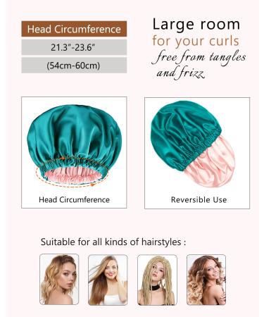 Mikimini Satin Hood for Curly Hair | Extra Large Double-Layer Sleep-Hair Hood | Stylish Green & Pink Silk Hood for Women - XL Size - Buy Online on GoSupps.com