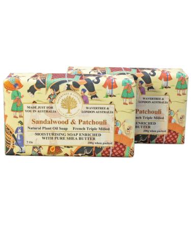 Wavertree & London SandalWood Patchouli (2 Bars)  7oz Moisturizing Natural Soap Bar  French -Milled and enriched with Shea Butter Sandalwood & Patchouli