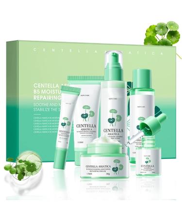 Centella Kit Skin Care 6PCS Hydrating Soothing Skincare Gift Set with Face Cream Serum Cleanser Toner Eye Cream Lotion Contains B5 Hydrates & Soothes and Strengthens the Skin Barrier Daily Skincare