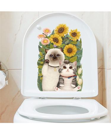 Sunflower & Cute Cat Toilet Lid Decals - Removable Self-Adhesive Stickers for Restroom Decor - Buy Online on GoSupps.com