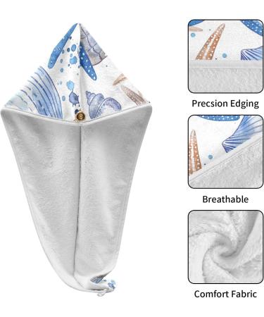 Colorful Sea Starfish Hair Towel 2 Pack - Super Absorbent Quick Dry Turbans for Women & Girls - Buy Online on GoSupps.com