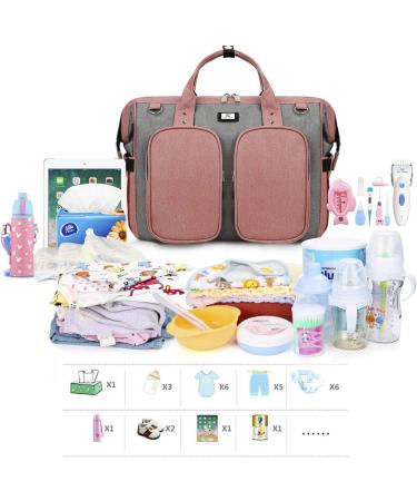 Pomelo Pink Baby Changing Bag with Pram Clips & Changing Mat - Grey Trim - Buy Online on GoSupps.com