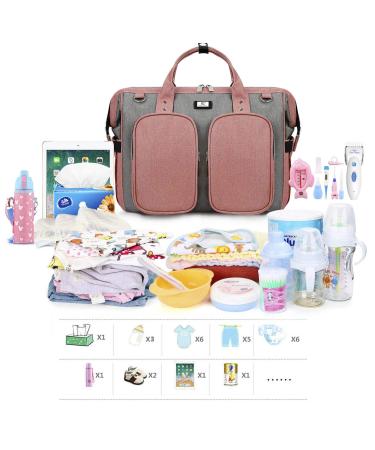 Pomelo Best Waterproof Diaper Bag | Multifunctional Travel Bag with Stroller Hooks & Adjustable Strap - Pink & Gray - Buy Online on GoSupps.com
