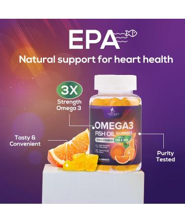 Omega 3 Fish Oil Gummies - 3X Strength Heart Health Support High Absorption Omega 3 Fish Oil Gummy Supplement with DHA & EPA Joint & Brain Support for Adults Delicious Orange Flavor- 60 Gummies 60 Count (Pack of 1) - Buy Online on GoSupps.com