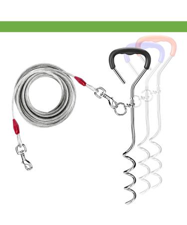 Dog leash for the outdoor area 6 m hard-wearing made of steel spiral earthspout 45 cm for outdoor activities camping leash for dogs 56.7 kg (cable and pile 6 m) cable and hering 1 count (packof 1)
