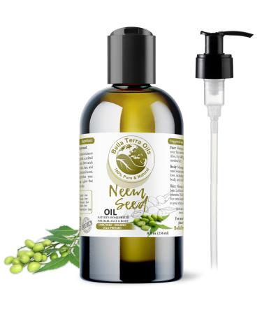 Bella Terra Oils - Organic Neem Seed Oil 8oz - Embrace Organic Neem's Richness Packed with Azadirachtin & Nimbolide Elevate Your Skin's Natural Glow 8 Fl Oz (Pack of 1)