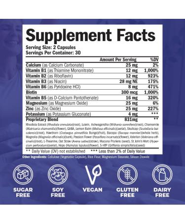 Mind Clarity & Relaxation with Ashwagandha, Vitamin B Complex, Calcium, Magnesium, Chamomile, Valerian, 5-HTP, GABA - Stress Relief & Mood Support - 60 Capsules - Buy Online on GoSupps.com