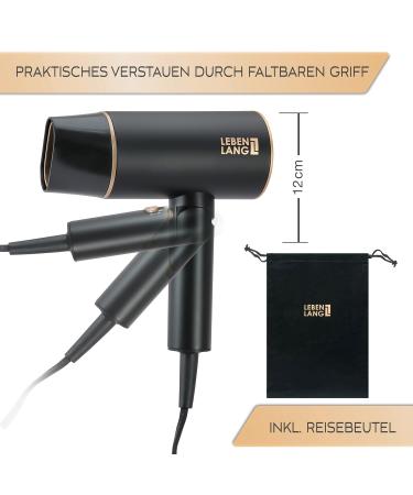 Lange Fhn ions 2100W Travel Folding Hair Dryer - Anti-Split with Cold Air Mode | Compact Black/Gold Hair Styling Tool for International Use - Buy Online on GoSupps.com