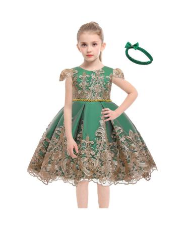 MYRISAM Baby Girl Embroidery Birthday Christening Dress Princess Bowknot Dress Backless Wedding Party Baptism Gown w/Headwear 18-24 Months Green