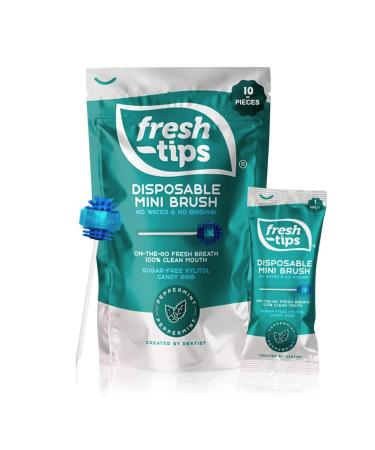 Fresh-Tips | Disposable Mini Toothbrush | Travel Toothbrush | Fresh Breath & White Teeth on The Go  Peppermint | 10 Pieces