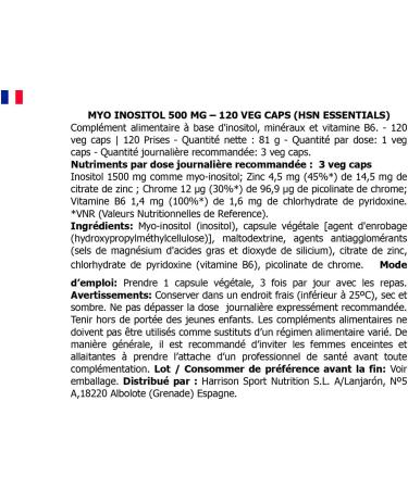 HSN Inositol | 500mg | Vitamin B8 100% Natural for PCOS (Polycystic Ovary Syndrome) Use for Cognitive Support: Vegan Gluten Free 120 Veggie Caps - Buy Online on GoSupps.com