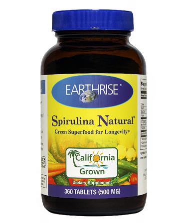 Earthrise ® Spirulina Natural 500mg Tablet 360 counts, Natural Premium Spirulina from California- Vegan, Gluten Free, Keto Friendly, Non -GMO Super Food high in vitamins & minerals. 360 Count (Pack of 1)